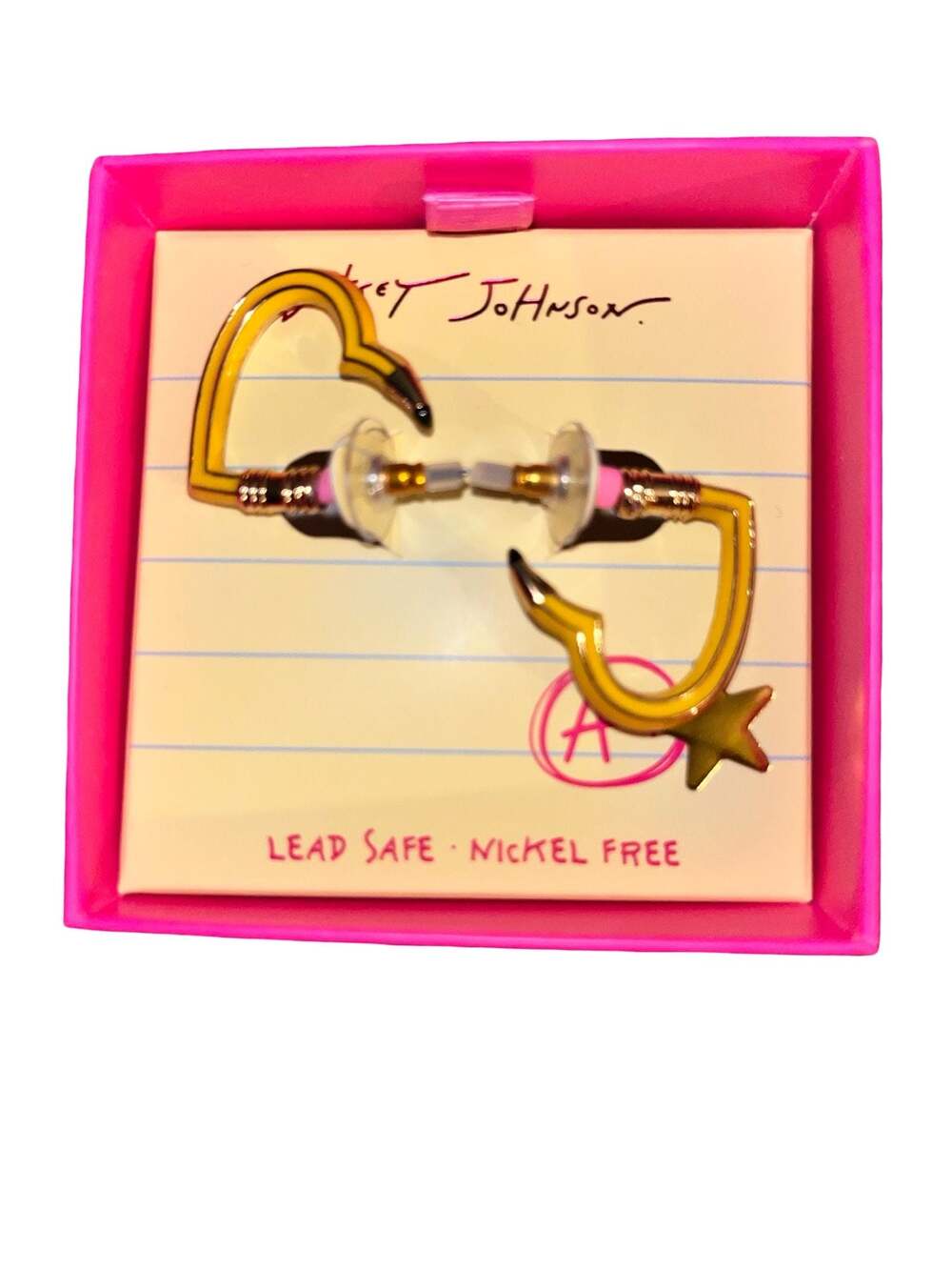 Betsey Johnson Enamel Heart and Star Hoop Earrings